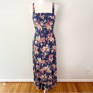 Band of Gypsies Women Floral Tiered Maxi Dress XS Boho Beach Resort Casual Blue